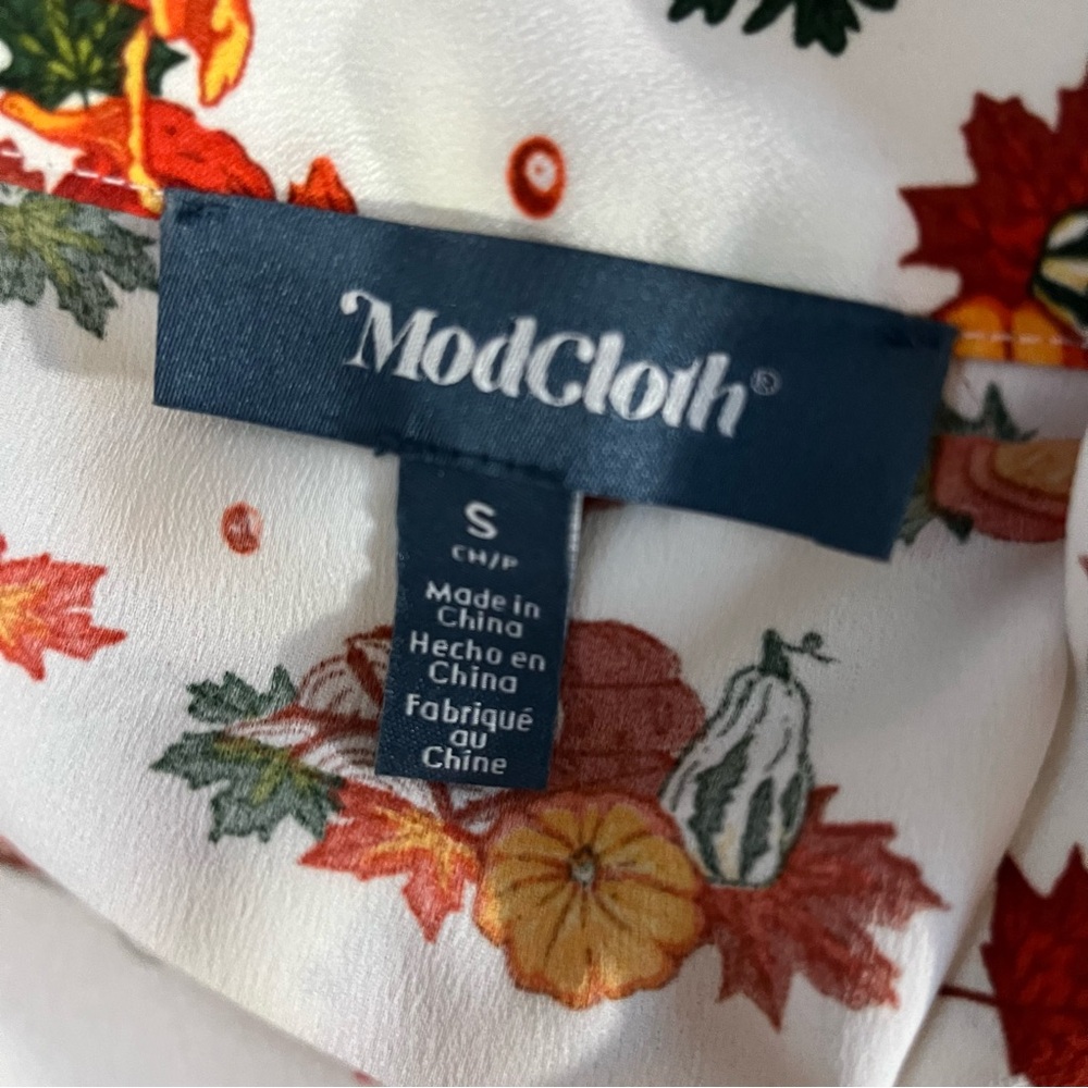 🔺SOLD🔺 ModCloth Polished Playful Tie-Neck Blouse White Harvest Autumn Fall Small - Picture 3 of 6